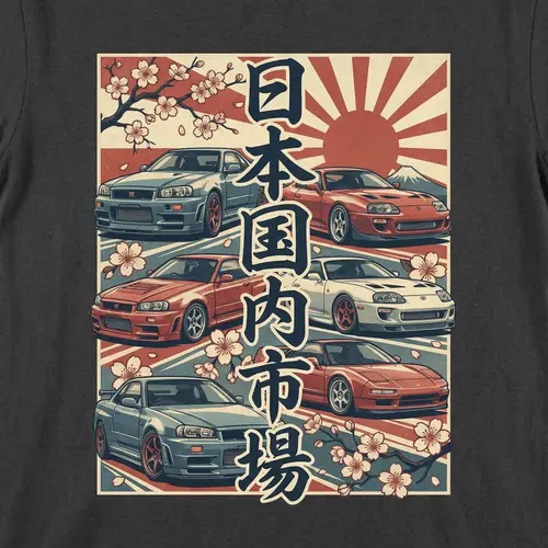 JDM Cars T-Shirt Design with Japanese Themes