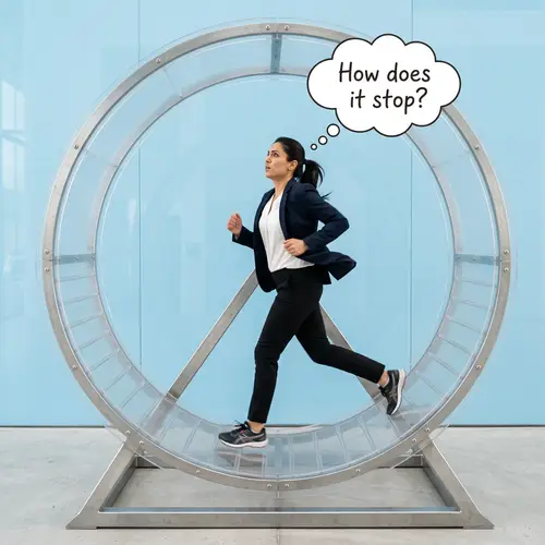 Middle-Eastern Businesswoman Running in Transparent Wheel