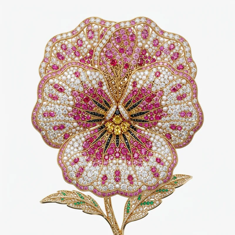 Elegant Pink Pansy Flower Art - Luxury Gem Design