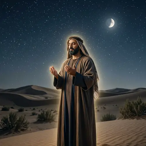 Tranquil Desert Scene with Historically Significant Religious Figure