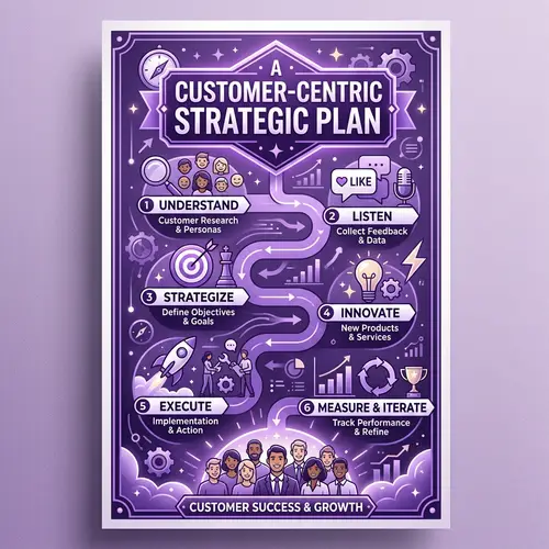 Customer-Centric Strategic Plan Poster in Purple & White