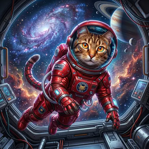 Futuristic Cat in Red Space Suit