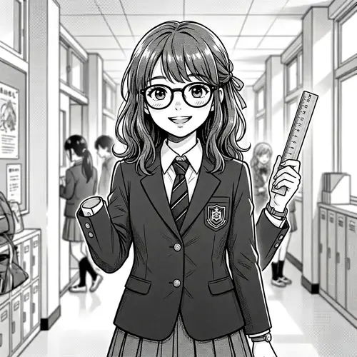 Adorable High School Girl Anime Portrait in Monochrome