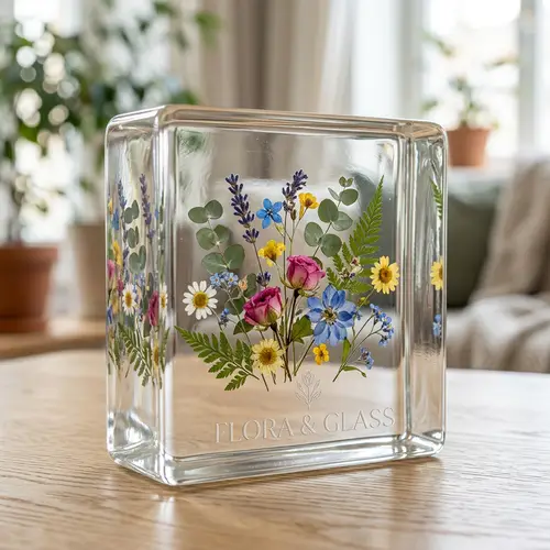 Elegant Glass Logo with Colorful Flowers