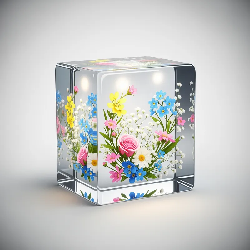 Elegant Glass Logo with Colorful Flowers
