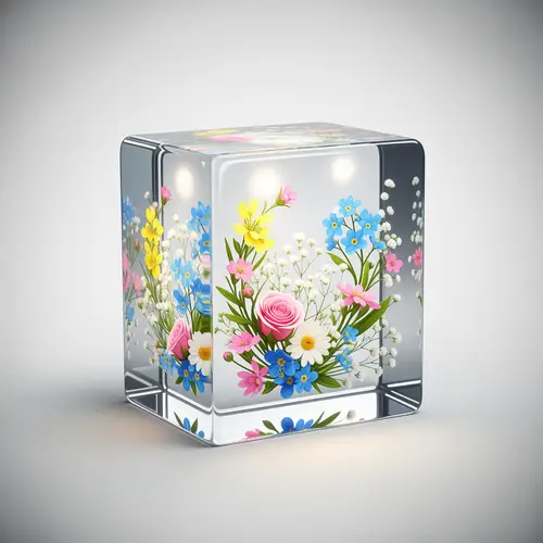 Elegant Glass Logo with Colorful Flowers