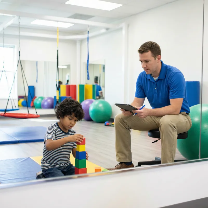 Autistic Hispanic Child Clinical Observation with Therapist