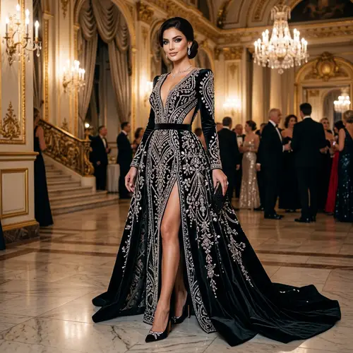 Luxurious Black Gown with Glittering Crystals | Premium Quality Dress