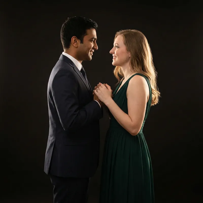 Romantic Interracial Couple Portrait on Dark Background