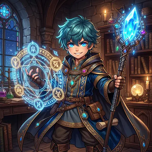 Anime Adorable Genius Sorcerer Boy Illustration
