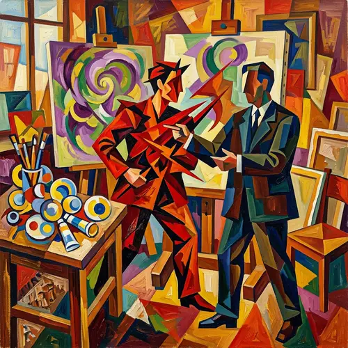 Abstract Political Discussion in Artist's Studio