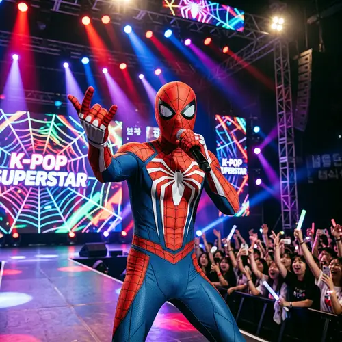 South Korean Pop Star in Spiderman Costume