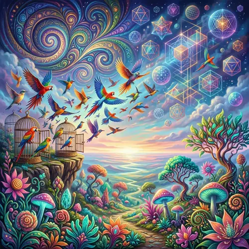 Surrealistic Concept of Freedom | Hypnotic Patterns, Colorful Birds & Audacious Landscapes