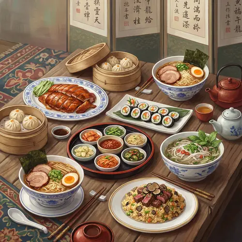Asian Style Dishes Painting: Vibrant Fusion of Traditional & Contemporary Influences