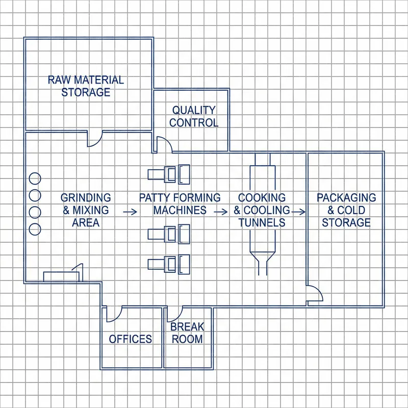 2D Factory Plant Layout for Burger Patty Production