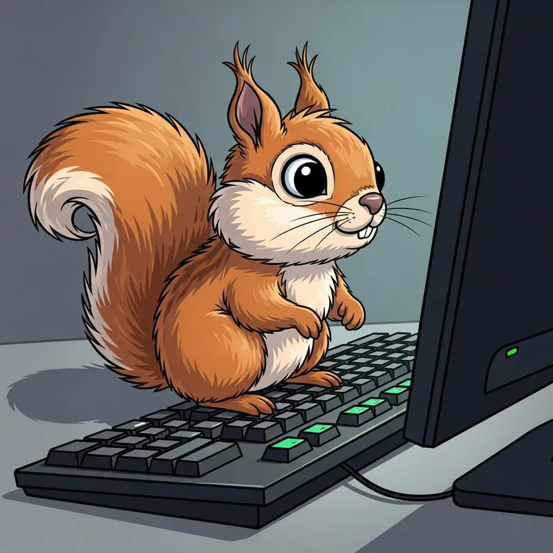 Playful Cartoon Squirrel on Keyboard