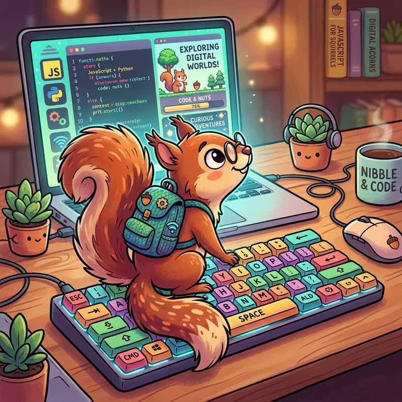 Playful Cartoon Squirrel on Keyboard