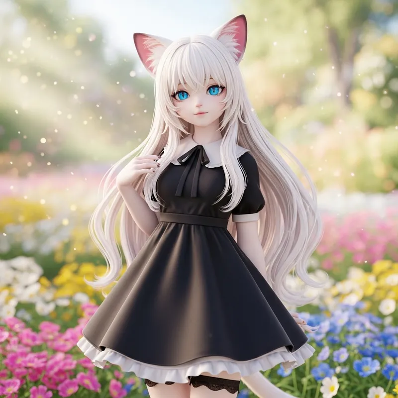 White Cat Girl with Blue Eyes