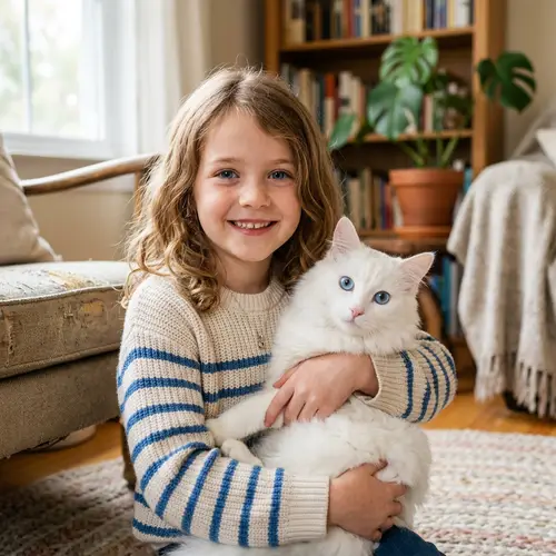 White Cat Girl with Blue Eyes