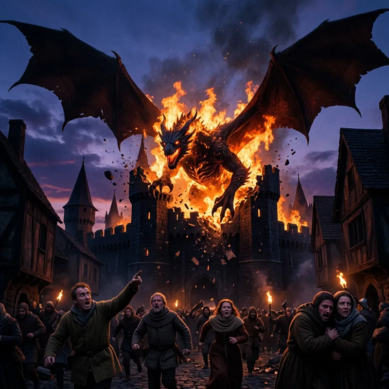 Horror Dragon in Fiery Sky