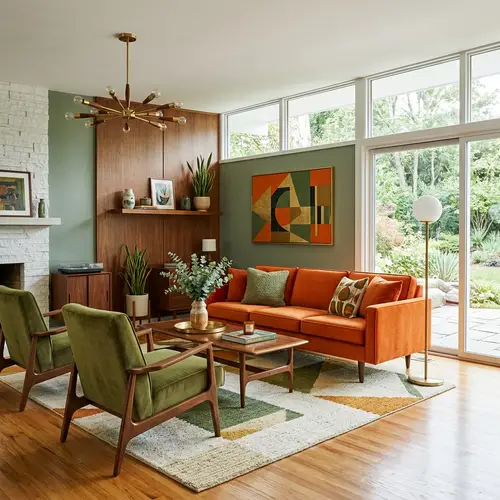 Luxurious Green and Orange Modern Living Room Design