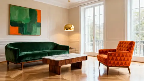 Luxurious Green and Orange Modern Living Room Design