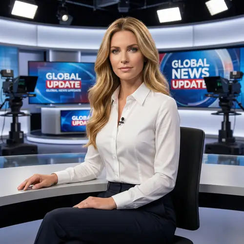 Stunning News Anchor with Golden Hair in Professional Studio Setting
