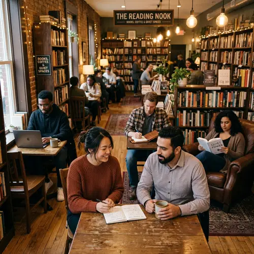 Introverts Networking in a Cozy Coffee Shop