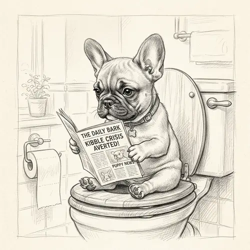 Charming French Bulldog Puppy Sketch - Humorous and Heartwarming