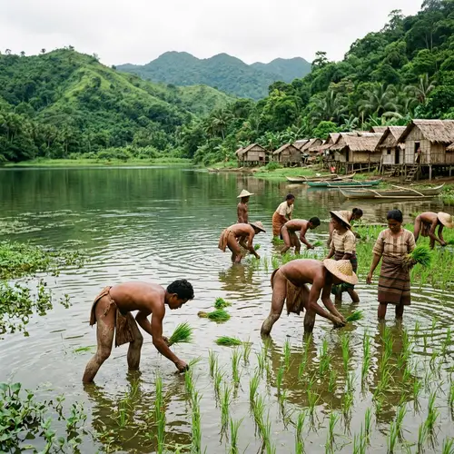 Serene Village in the Philippines: Indigenous People Planting Rice