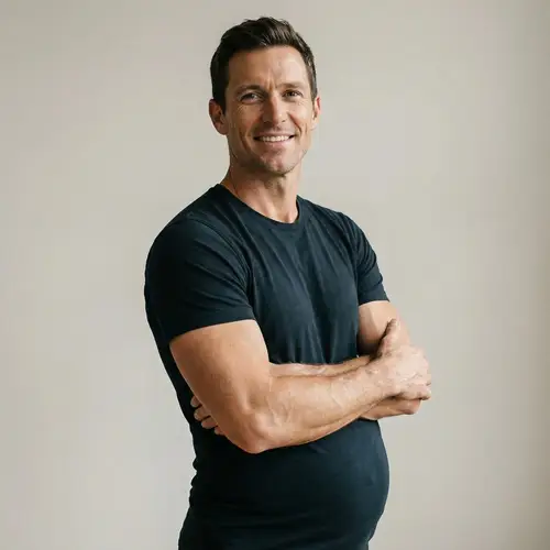 Handsome Muscular Guy with a Pregnant Belly