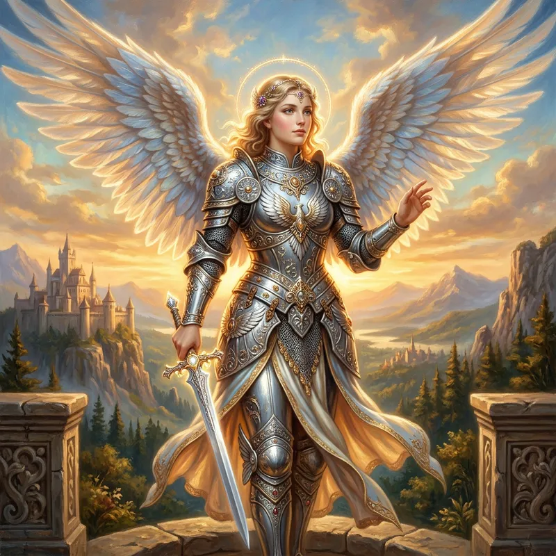Divine Angel in Silver Armor | Celestial Renaissance Portrait