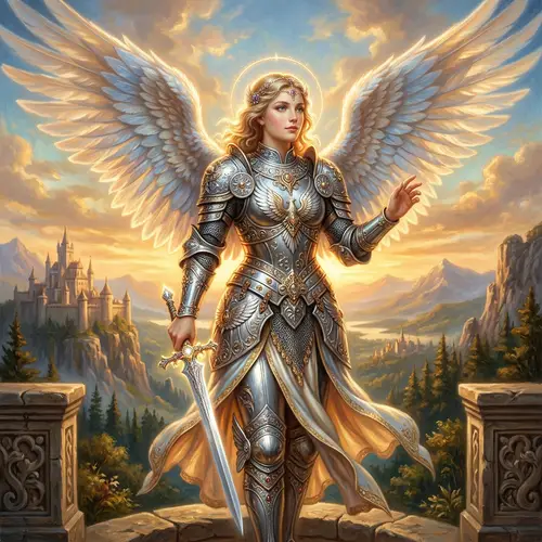 Ethereal Angel in Gleaming Silver Armor | Divine Renaissance Portrait