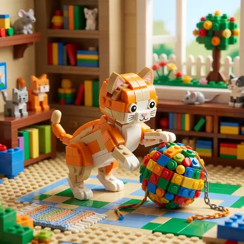 Cute LEGO Kitten Playing with Yarn Ball