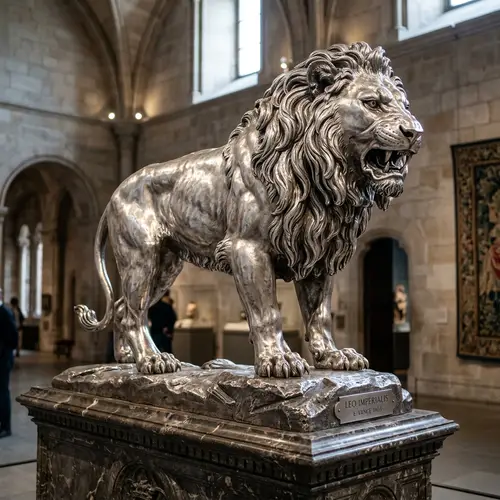 Silver Lion Statue: Intimidating Elegance in Sculpted Metal