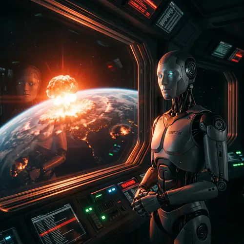 Humanoid Android Witnesses Planet's Nuclear Demise