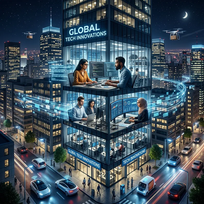 Nighttime Tech Savvy in Urban Setting