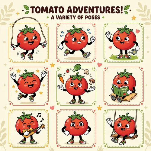 Cute Cartoon Tomato Character with Hands and Legs | Dynamic Poses