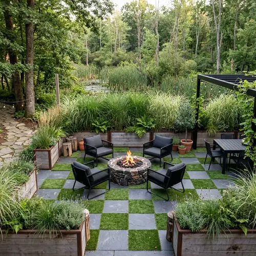 Modern European Patio Design with Swamp Hideaway