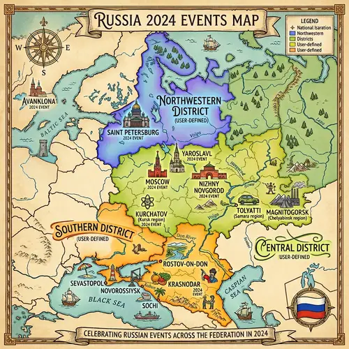 Map of Russia 2024: Events in Central, Northwestern, and Southern Districts