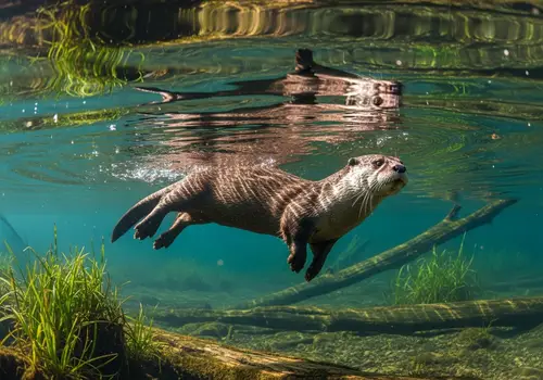 Cute Otter Swimming in Water