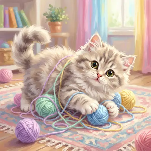 Playful Kitten Digital Painting with Whimsical Art Style