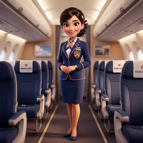 Elegant Stewardess Doll with Peruvian Badge - Professional Animation