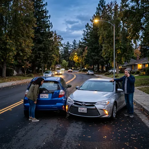 Evening Street Collision: Minor Car Accident Scene
