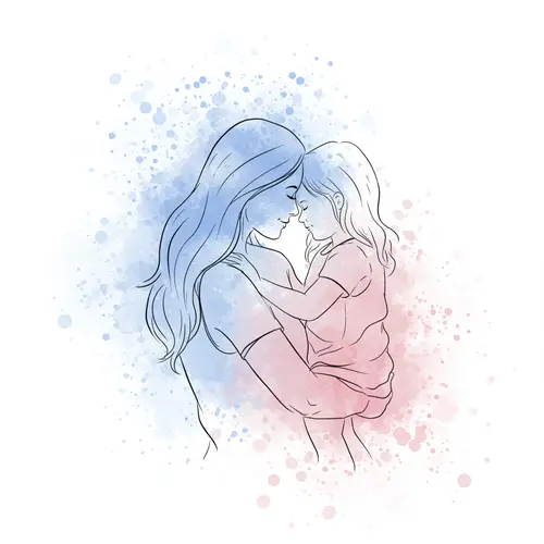 Soft Watercolor Minimalist Art: Mother and Child Love