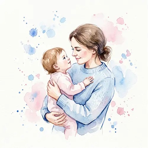 Soft Watercolor Minimalist Art: Mother and Child Love