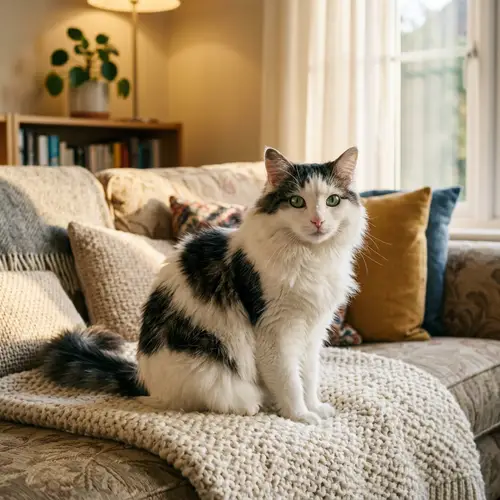 White Cat with Black & Grey Patches - Charming & Relaxed