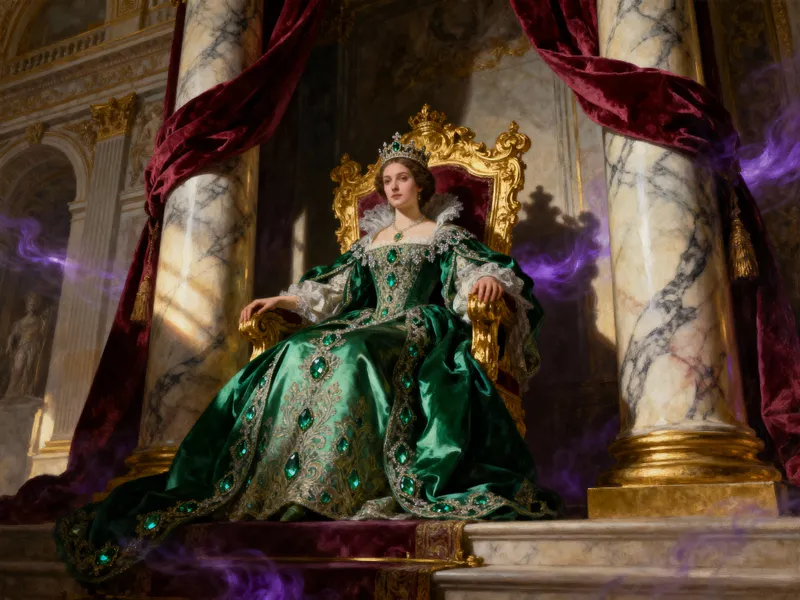 Regal Queen on Ornate Golden Throne