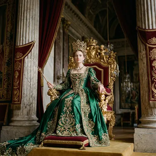 Regal Queen on Ornate Golden Throne