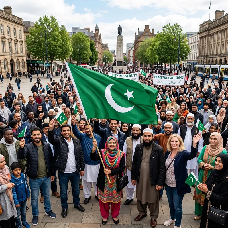 Pakistan Flag at Political Gathering in Public Square